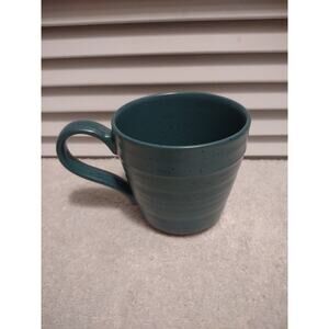 Bee & Willow dark forest green ribbed speckled stoneware coffee mug cup